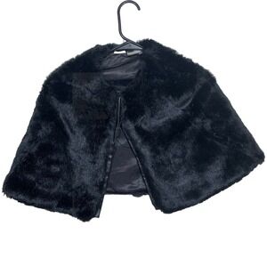 Kardashian Kids Faux Fur Capelet Girls Black Plush Formal Shrug Wrap Button Fron